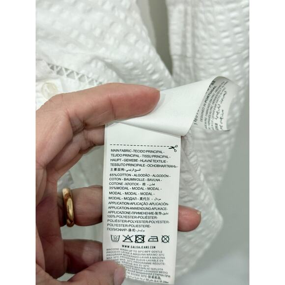 Salsa Cotton Blend Long Sleeve Button-Up Shirt w/ Ties White Women's Size XS / S - Picture 5 of 5